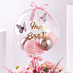 Pink Birthday Flower Basket With Balloon
