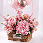 Pink Birthday Flower Basket With Balloon