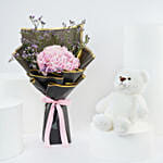 Pink Hydrangea Bouquet With Teddy