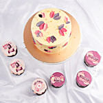 Purple & Pink Petals Chocolate Cake with Cupcakes