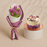 Purple Tulip Bouquet With Macaron Chocolate Delight