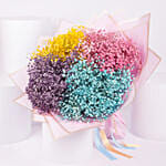 باقة ورد جيبسوفيلا ملونة ف يغلاف بني وببيونة