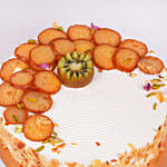 Rakhi Special One Kg Vanilla Cake Topped With Gulab Jamun And Kiwi