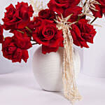 Red Rose Flower Arrangement in White Ceramic Vase