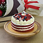 Red Velvet Cake and Bunch of 6 Red Roses