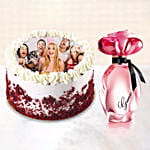 Red Velvet Photo Cake For Birthday With Guess girl Perfume
