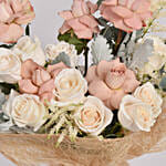 كومبو كيك مع باقة ورد جوري مع بالونات