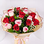 باقة 10 ورود حمراء و10 ورود وردية بغلاف أنيق