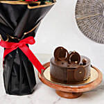 كومبو باقة 6 ورود حمراء مميزة مع كيك شوكولا فدج