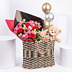 Roses with Teddy And Balloons in a Basket