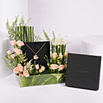 SHP Burj Flower Petal Necklace Malachite And Cubic Zirconia Stones