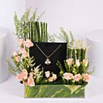 SHP Burj Flower Petal Necklace Malachite And Cubic Zirconia Stones