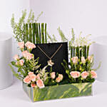 SHP Burj Flower Petal Necklace Malachite And Cubic Zirconia Stones