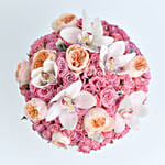 باقة ورد بيبي روزو وردي وأوركيد أبيض في بوكس