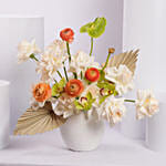 Sunset Serenity White and Orange Flower Arrangement in Vase