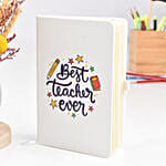 هدايا يوم المعلم - ورد في كوب أبيض مطبوع ودفتر ملاحظات