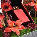 باقة ورود توليب أحمر في بوكس مع علبة عطر