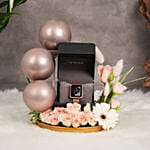 هدايا نسائية | باقة ورد مع ساعة تيتان قرص اسود