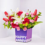 Tulips Roses and Carnations in Glass Vase