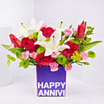 Tulips Roses and Carnations in Glass Vase