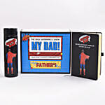 دفتر ملاحظات وقارورة وشوكولاته مخصصة للأب