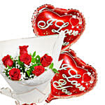 Valentine 6 Roses Bouquet With Balloons