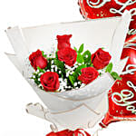 Valentine 6 Roses Bouquet With Balloons
