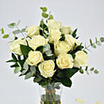 Vase Of Elegant 18 White Roses