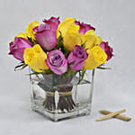 Yellow n Purple Roses in Vase