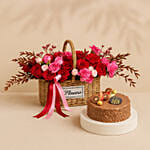 Elegant Roses Basket and Birthday Rocher Cake Combo