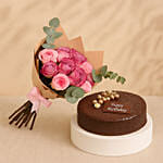 Roses Bouquet with Dark Chocolate Birthday Cake