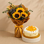 Sunflower Bouquet With Mango Cheese Cake