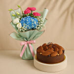 Roses N Hydrangea Bouquet With Tiramisu Cake