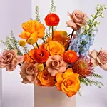 Sunset Ranunculus And Rose Floral Box Gift