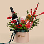 Festive Wine And Floral Gift Set