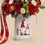 Classic Christmas Red And Green Floral Jug
