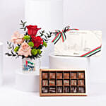 Emirati Womens Day Rose Mug Arrangement And Dubai Chocolate