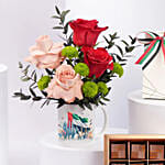 Emirati Womens Day Rose Mug Arrangement And Dubai Chocolate