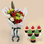 Christmas Cupcake and Floral Gift Combo