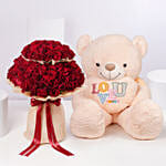 Valentines 100 Red Roses With 5Ft Teddy Bear