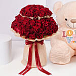 Valentines 100 Red Roses With 5Ft Teddy Bear