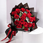 Valentines 18 Red Roses Bouquet in Black Wrap