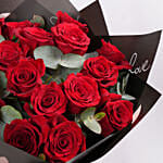 Valentines 18 Red Roses Bouquet in Black Wrap