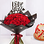 Red Roses And Valentine Calendar Cake