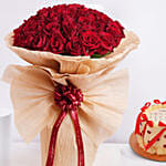 Red Roses Arrangement With Designer Cake