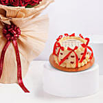 Red Roses Arrangement With Designer Cake