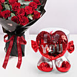 Red Roses With Heart Balloon Teddy