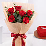 Red Roses With Heart Cake