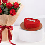 Red Roses With Heart Cake