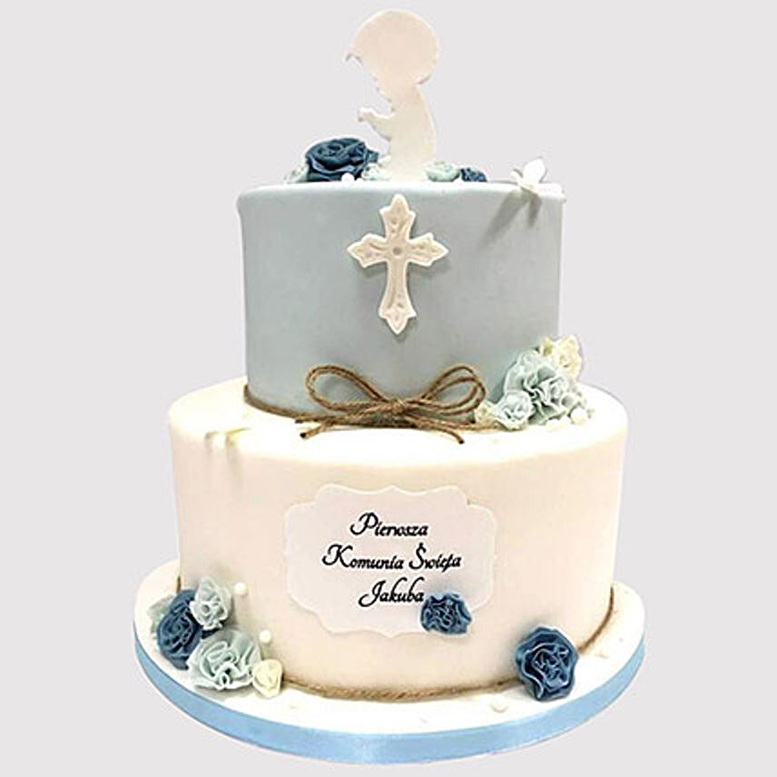 Blue And White Christening Cake